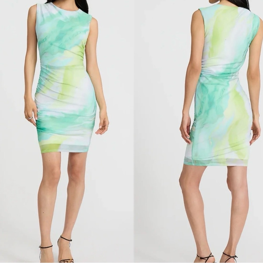 EXPRESS Mesh Printed Ruched Mini Dress